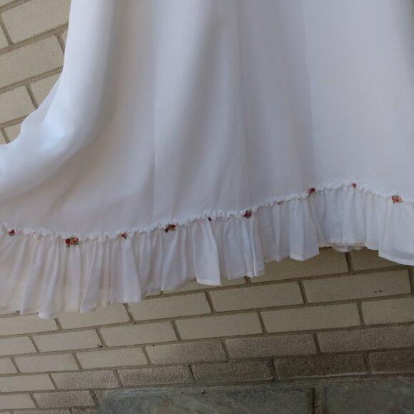 Vintage White Party Dress 29" Bust Bridal Gown Lace Flounce Sleeves Pink Flowers - Picture 10 of 15